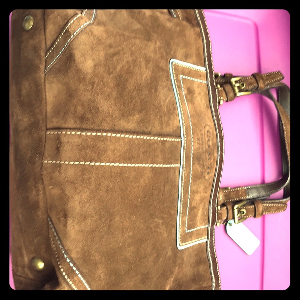 Authitic Coach Purse  Brown Suede Leather